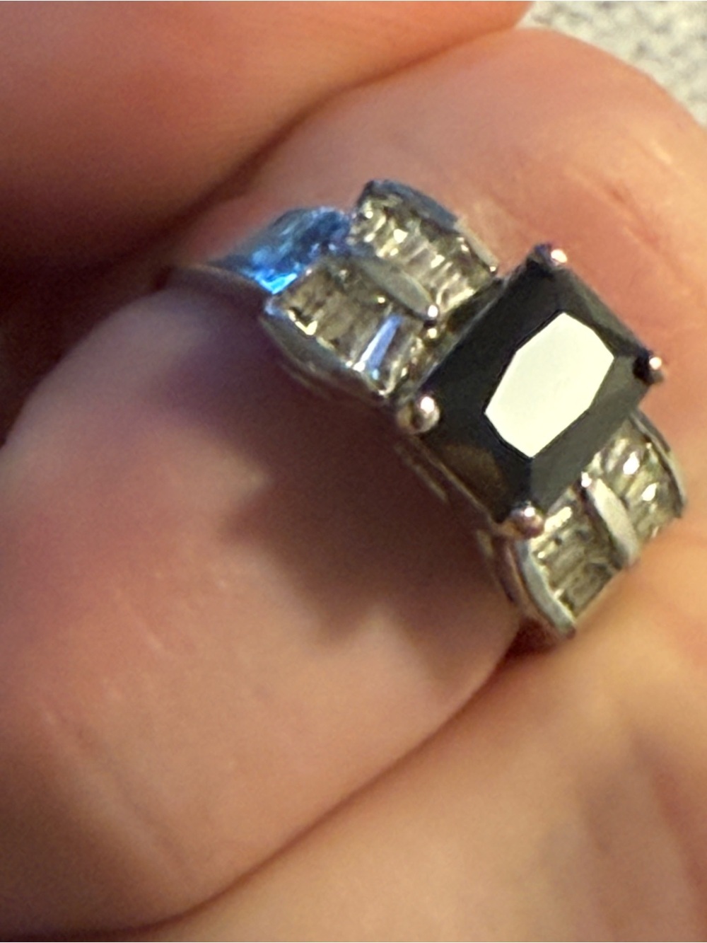 Vintage Dark Sapphire and Diamond Baguette Ring